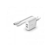 CARICABATTERIE 2 PORTE USB-A + CAVO USB-A A USB-C 1M - BIANCO