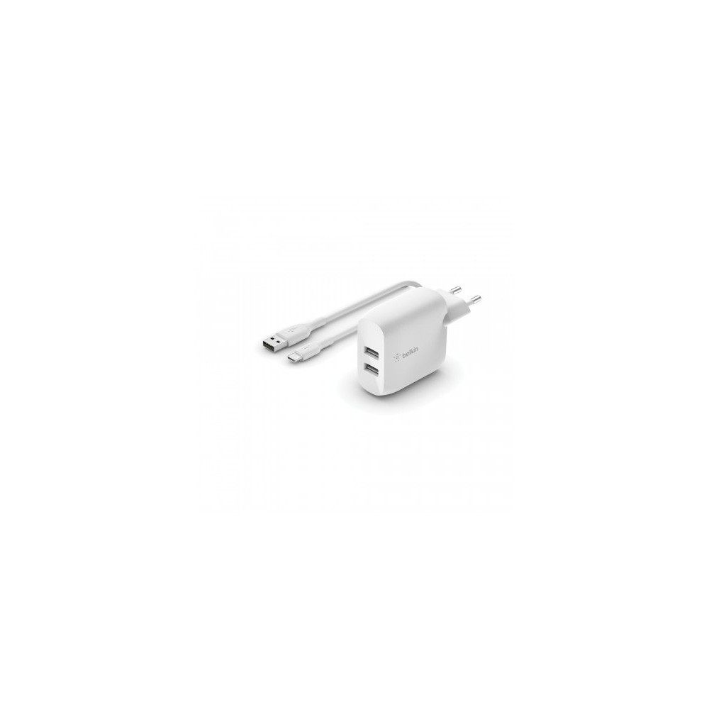 CARICABATTERIE 2 PORTE USB-A + CAVO USB-A A USB-C 1M - BIANCO CARICABATTERIE 2 PORTE USB-A + CAVO USB-A A USB-C 1M - BIANCO