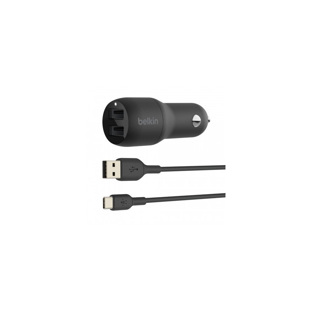 CARICABATTERIE AUTO DUE PORTE USB-A + CAVO USB-A A USB-C 1M - NERO CARICABATTERIE AUTO DUE PORTE USB-A + CAVO USB-A A USB-C 1M - NERO