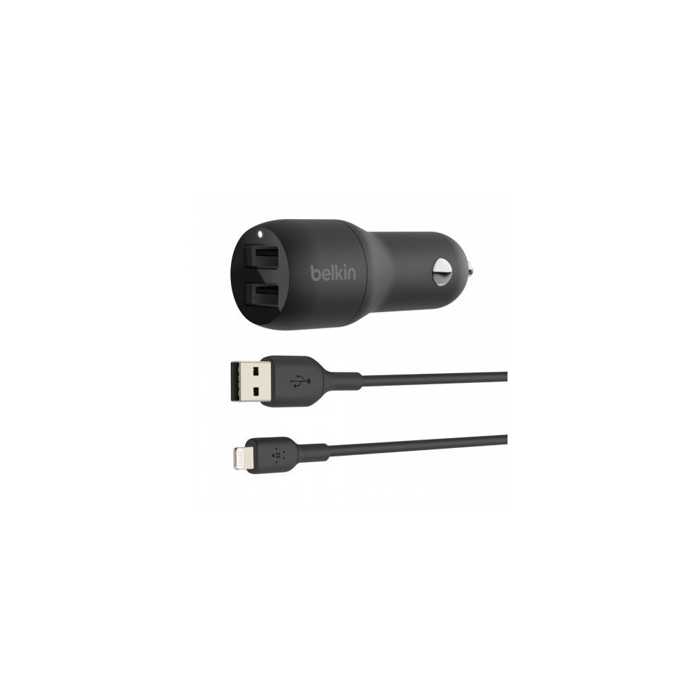 CARICABATTERIE DA AUTO 2 PORTE USB + CAVO DA USB-A A LIGHTNING 1M - NERO CARICABATTERIE DA AUTO 2 PORTE USB + CAVO DA USB-A A LIGHTNING 1M - NERO