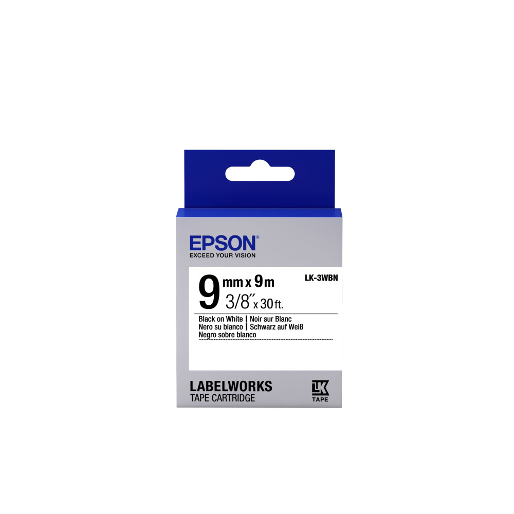 Epson Nastro fondo Standard Bianco per testo Nero 9/9 LK-3WBN Epson Nastro fondo Standard Bianco per testo Nero 9/9 LK-3WBN