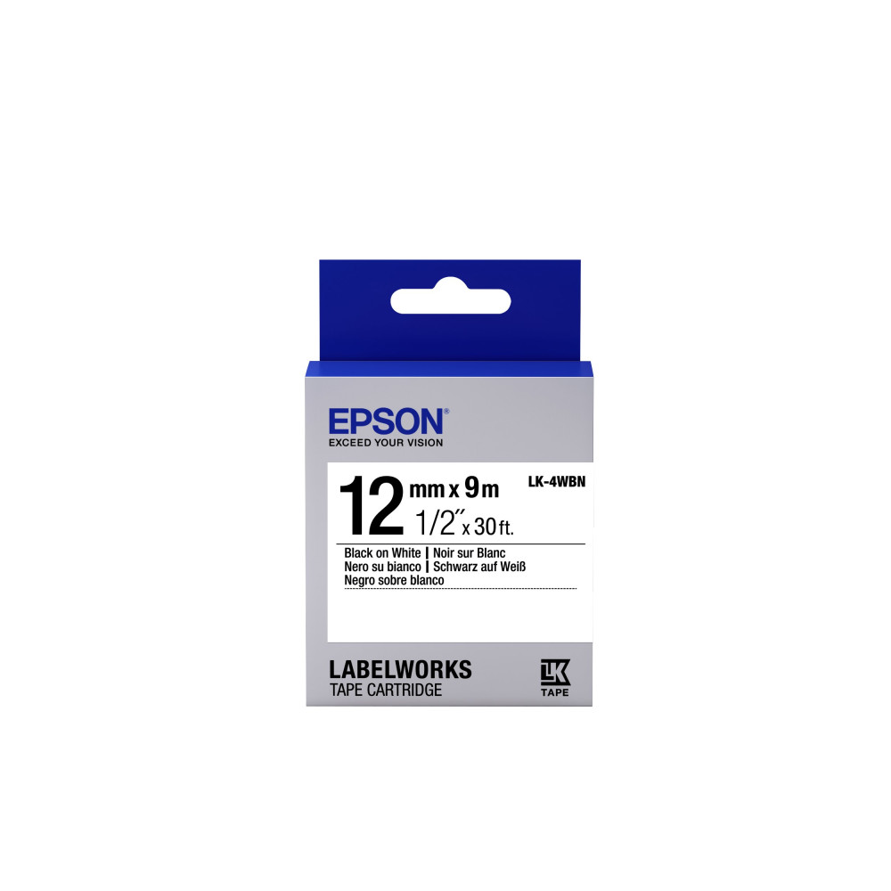 Epson Nastro fondo Standard Bianco per testo Nero 12/9 LK-4WBN Epson Nastro fondo Standard Bianco per testo Nero 12/9 LK-4WBN