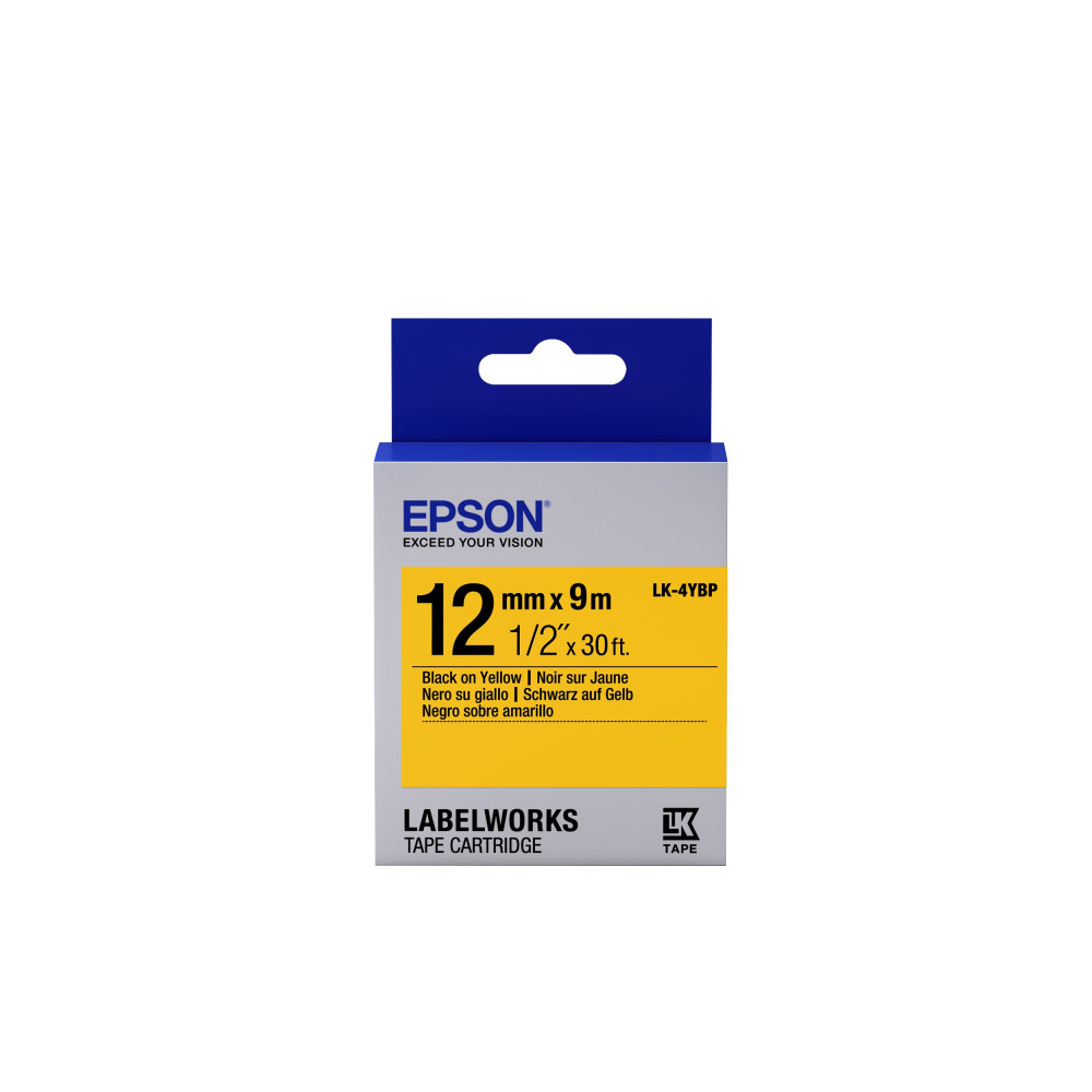 Epson Nastro fondo Pastello Giallo per testo Nero 12/9 LK-4YBP Epson Nastro fondo Pastello Giallo per testo Nero 12/9 LK-4YBP