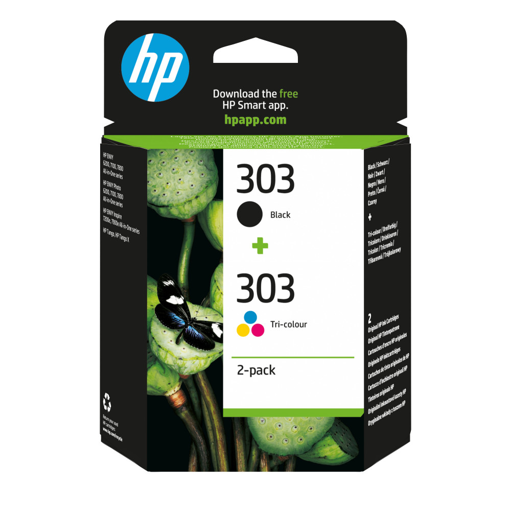 HP Confezione da 2 cartucce di inchiostro nero/in tricromia originali 303 HP Confezione da 2 cartucce di inchiostro nero/in tricromia originali 303