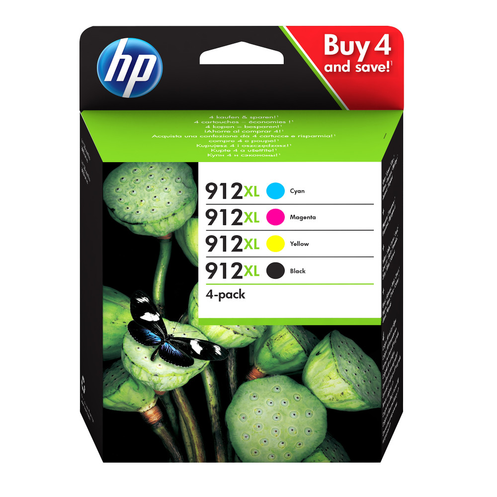 HP 912XL 4-pack Black/Cyan/Magenta/Yellow Original Ink Cartridges cartuccia d'inchiostro 4 pz Originale Resa elevata (XL) Nero, HP 912XL 4-pack Black/Cyan/Magenta/Yellow Original Ink Cartridges cartuccia d'inchiostro 4 pz Originale Resa elevata (XL) Nero,
