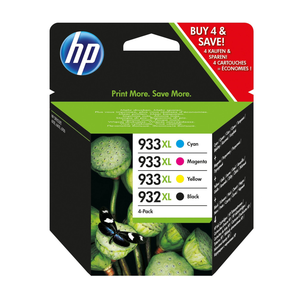 HP 932XL Black/933XL Cyan/Magenta/Yellow 4-pack Original Ink Cartridges cartuccia d'inchiostro 4 pz Originale Resa elevata (XL) HP 932XL Black/933XL Cyan/Magenta/Yellow 4-pack Original Ink Cartridges cartuccia d'inchiostro 4 pz Originale Resa elevata (XL)