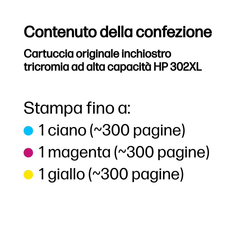 HP Cartuccia originale inchiostro tricromia ad alta capacità 302XL HP Cartuccia originale inchiostro tricromia ad alta capacità 302XL