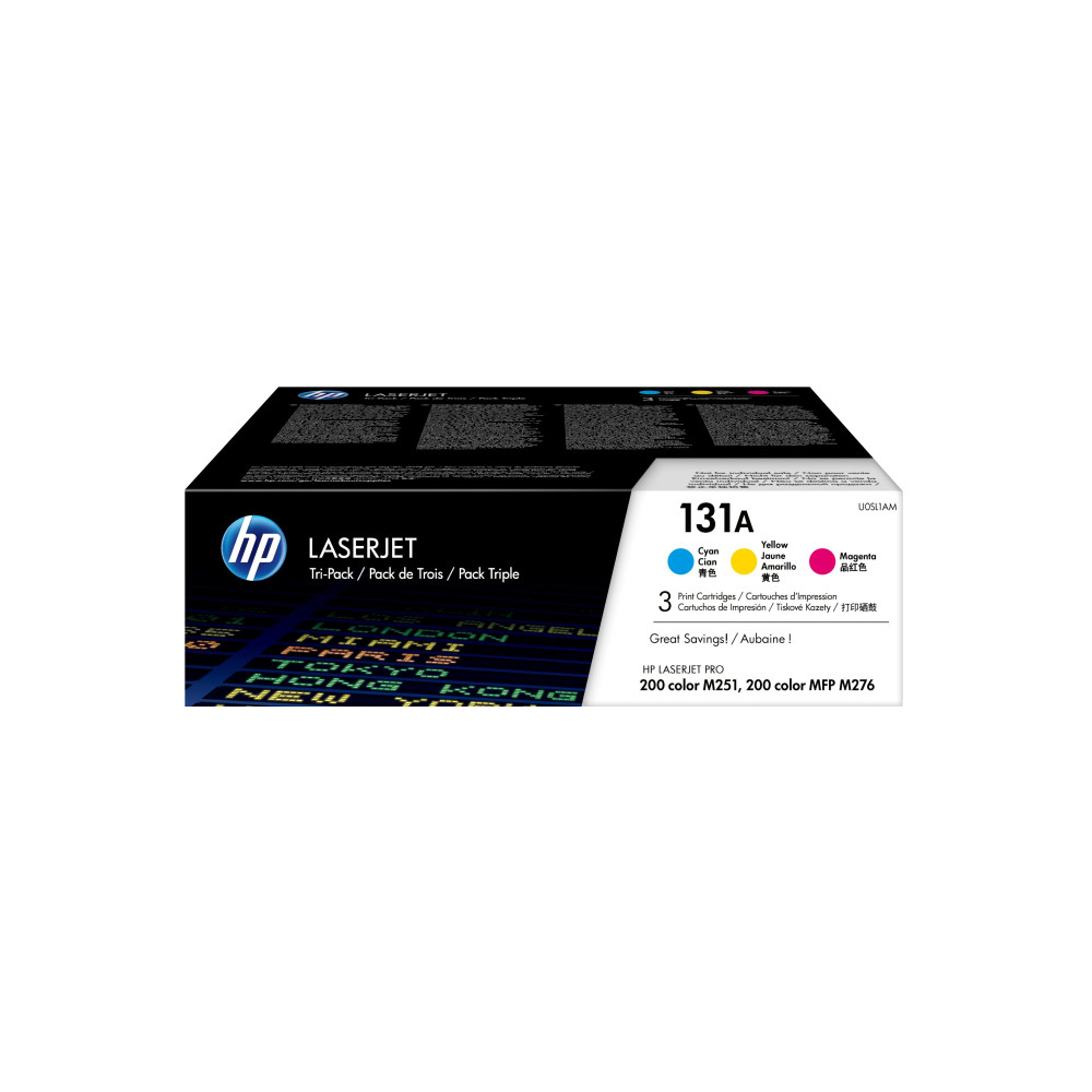 HP Confezione da 3 cartucce Toner originali ciano/magenta/giallo LaserJet 131A HP Confezione da 3 cartucce Toner originali ciano/magenta/giallo LaserJet 131A