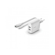 CARICABATTERIE 2 PORTE USB-A + CAVO DA USB-A A LIGHTNING 1M - BIANCO