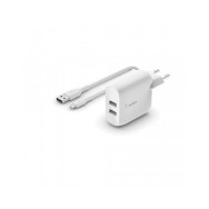 CARICABATTERIE 2 PORTE USB-A + CAVO USB-A A MICRO USB 1M- BIANCO