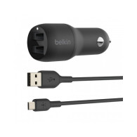 CARICABATTERIE AUTO DUE PORTE USB-A + CAVO USB-A A MICRO USB 1M - NERO
