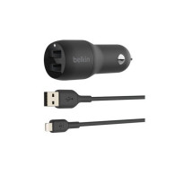 CARICABATTERIE DA AUTO CON DOPPIA PORTA USB-A 12W - NERO